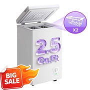 JIEJIA 2.5 cu.ft Compact Chest Freezer, Mini Freezer with Adjustable Temperature, 2 Removable Baskets, Top Open Door, Energy Saving, Black