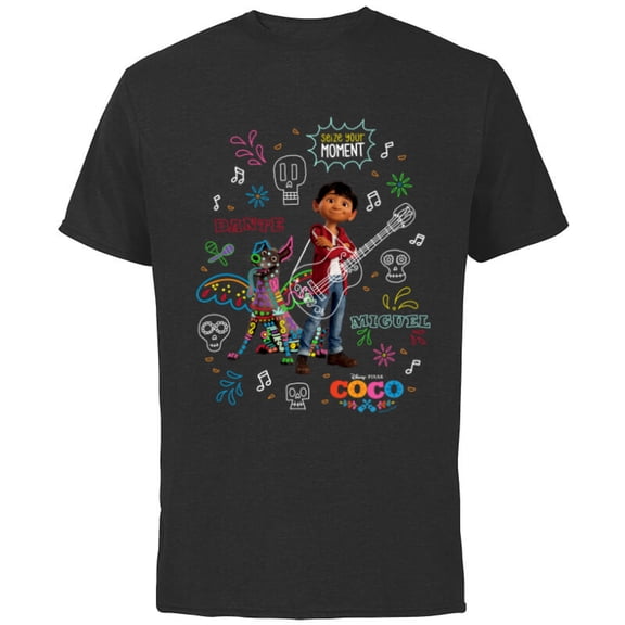 Disney and Pixar’s Coco Miguel and Dante Seize Your Moment - Short Sleeve Cotton T-Shirt for Adults - Customized-Black