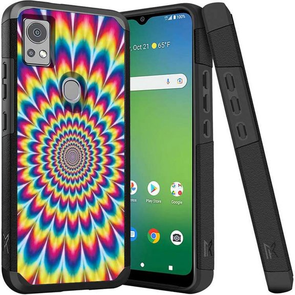 ANJ  Shockproof Dual Layer Slim Hard Case   Tempered Glass Cover Compatible with Icon 5, AT&T Motivate 4 - Rainbow Visual Effect