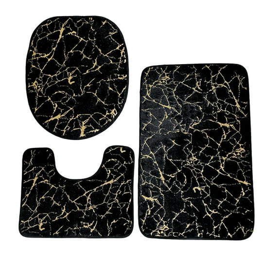 JeashCHAT 3 Piece Bathroom Rug Set - Bathroom Carpet, U-Shaped Contour Toilet Rug, Toilet Lid Cover - Super Soft Anti Slip Toilet Bath Mat Set