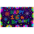 thumbnail image 2 of Neon Style 16th Birthday Backdrop Banner Colorful Party Decorations with Fireworks Stars and Party Hats Photography Props for Birthday Party Celebrations Photo Booth Backgrounds, 2 of 7