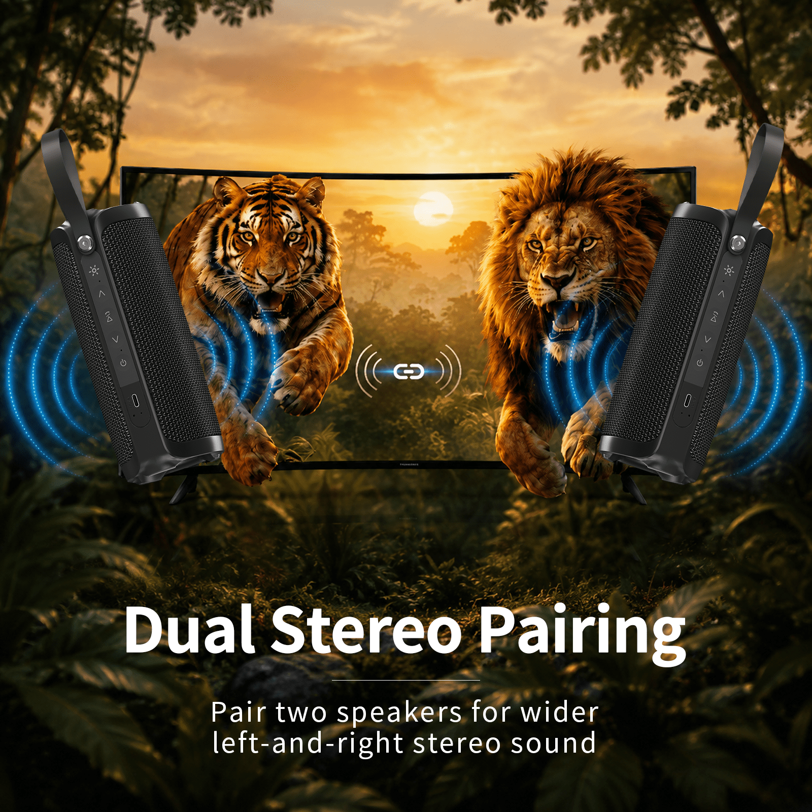 Portable Bluetooth Speaker RGB IPX6 Waterproof, 15W Loud Sound, Deep Bass, Bluetooth 5.3 Wireless Stereo Pairing 15H Playtime, for Home/Outdoor/Party/Beach, Birthday Gift (Black)