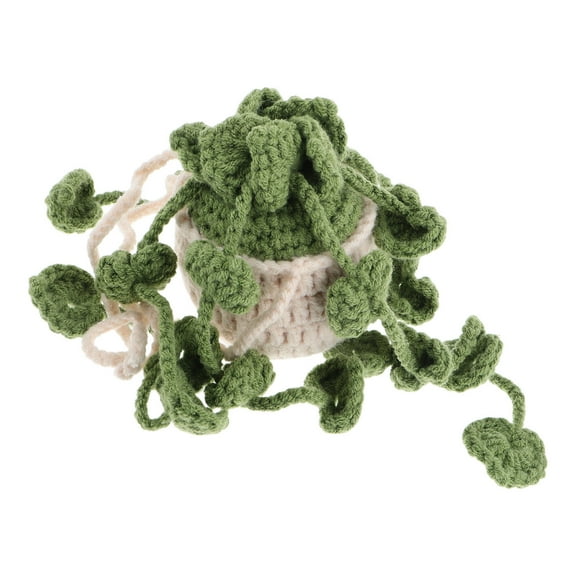 unbranded Small Crochet Hanging Plant for Car Rearview Mirror Knitting Ornament Fake Plant Basket Hanging Decoration Car Interior Aesthetic Decor