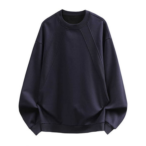 Zylanna Men's Long Sleeve T-Shirts, Crew Neck Loose Solid Color Homewear Casual Tops for Men Navy