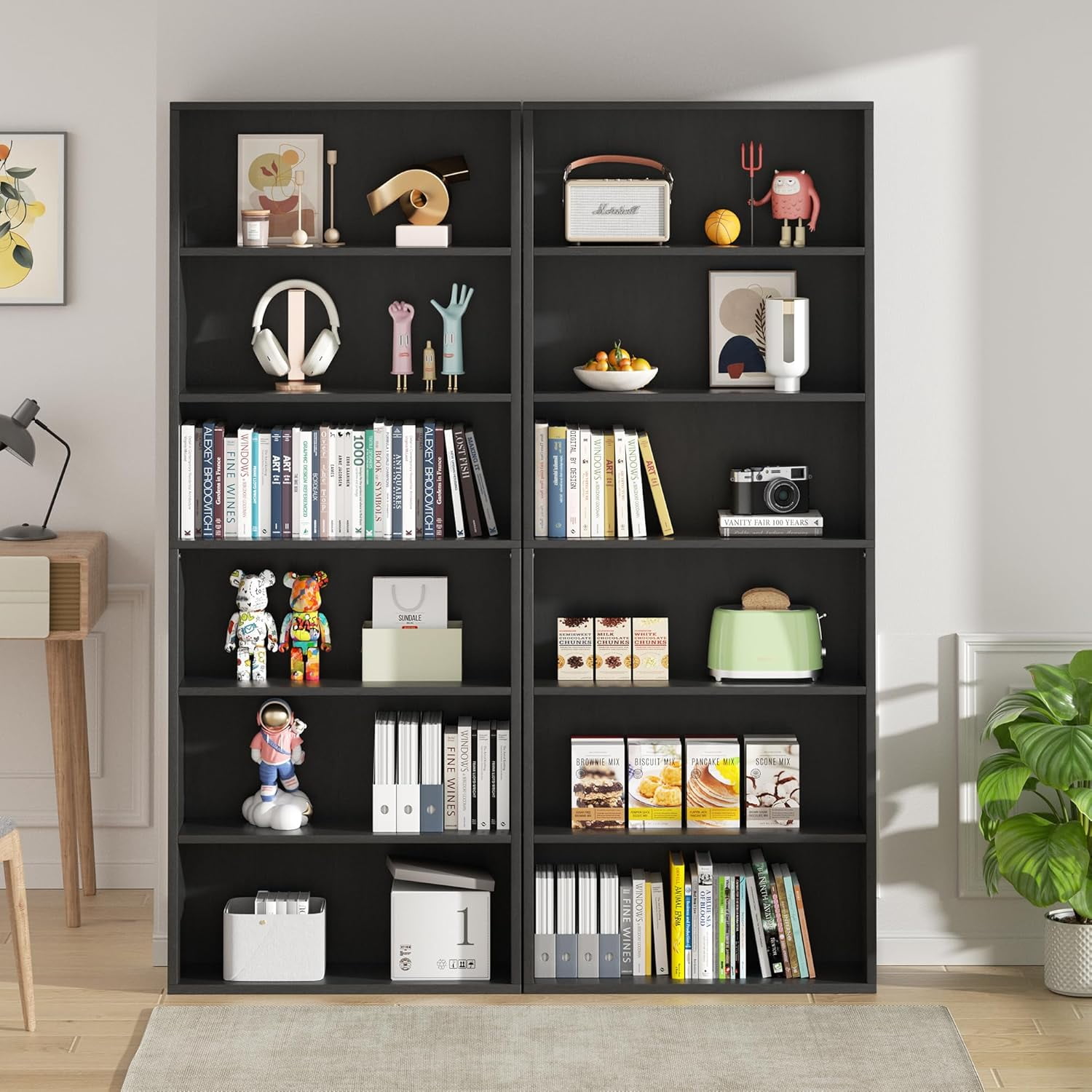 CRXX 6-Tier Open Bookcase and Bookshelf, Floor Standing Wood Display Storage Shelves 71 Inch Tall Bookcase Home Decor Furniture for Home Office, Living Room, Bed Room, Black