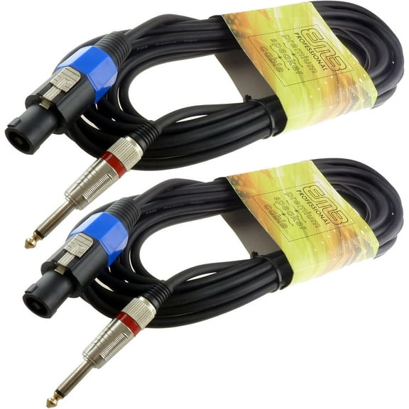 2 PRO audio speakon compatible to 1/4 25FT foot SPEAKER CABLES 16GA GAUGE WIRE