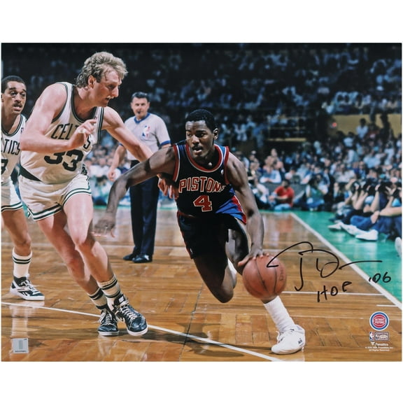 Joe Dumars Detroit Pistons Autographed 16" x 20" Dribbling vs. Larry Bird Photograph with "HOF 06" Inscription - Fanatics Authentic Certified