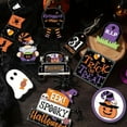 thumbnail image 4 of 15 Pcs Halloween Tiered Tray Decorations Set Happy Halloween Wooden Sign Cute Gnome Plush Pumpkin Boo Ghost Farmhouse Rustic Tiered Tray Decor for Home Table(1 Set, 15 Pcs), 4 of 6