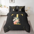 thumbnail image 2 of Homewish Gold Cartoon Monogrammed Bedding Comforter Set 7-Piece for Female, Initial T Letter King Bedding Sets, Groovy Rose Flower Reversible Bed Sheets, Luxury Bedroom Decor, 2 of 7
