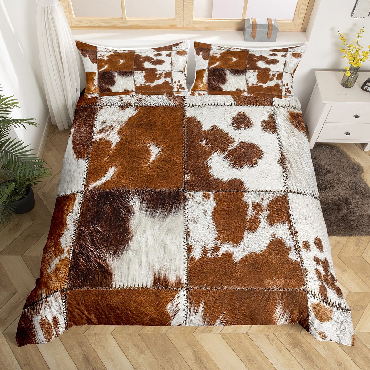 Cow Print Duvet Cover Queen Brown Cowhide Comforter Cover For Boys Girls Kids Office Car