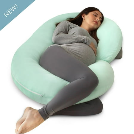 PharMeDoc Pregnancy Pillow with Jersey Cover (Mint Green) - C Shaped Body Pillow for Pregnant