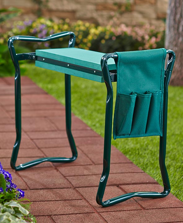 Multi Purpose Garden Kneeler Portable Folding Seat 2 in 1 Gardening Bench W// Handles 2 Tool Pouches Gloves Easy To Carry And Foldaway Black Kneeling Cushion