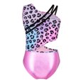 thumbnail image 4 of Yeahdor Kids Girls Gymnastics Dance Outfit Asymmetrical Shoulder Cutout Waistline Tank Leotard Biketard with Metallic High Waisted Shorts Leopard 12, 4 of 7