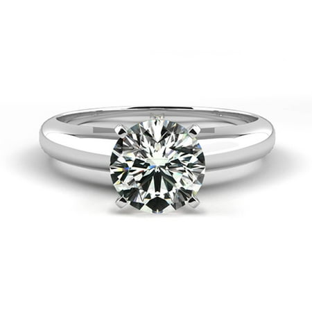 0.24 Carat Weight Solitaire Diamond Engagement Ring - 14K White Solid