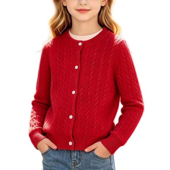 Odeerbi Toddler Cardigan Sweater Girls Cable Knit Long Sleeve Button Front Warm Knitwear for Fall Winter