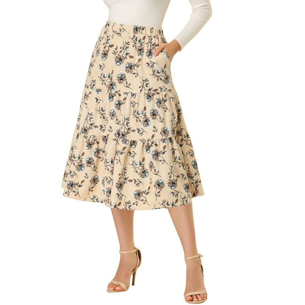 Falda Midi Floral Allegra K Albaricoque L