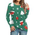 thumbnail image 1 of Tops Navideños Para Mujer Blusas de Manga Larga Estampado Casual Cuello Redondo Túnica Camisa Delantera Slim Odeerbi  ODB190949, 1 of 6