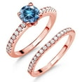thumbnail image 2 of Gem Stone King 18K Rose Gold Plated Silver Persian Blue Moissanite and White Moissanite Wedding Engagement Band Bridal Set Ring for Women (1.29 Cttw, Gemstone, Available in Size 5, 6, 7, 8, 9), 2 of 5