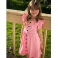 thumbnail image 2 of Oudiya Girls Summer Sundress Flutter Sleeve A-Line Button Down Casual Midi Girls Dresses,Pink,13-14Y, 2 of 7