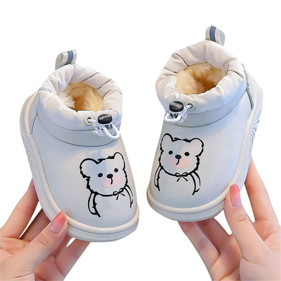 XXWXYD Toddler Snow Boots Thick Cotton Shoes for Boys Girls Warm Cotton Boots for Older Children for Fashion Breathable Comfortable Shoe(12-18 Years,Beige)