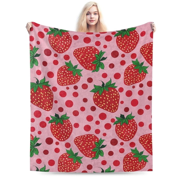 Strawberry Blanket , Pink Strawberry Flannel Throw Blankets 50x40