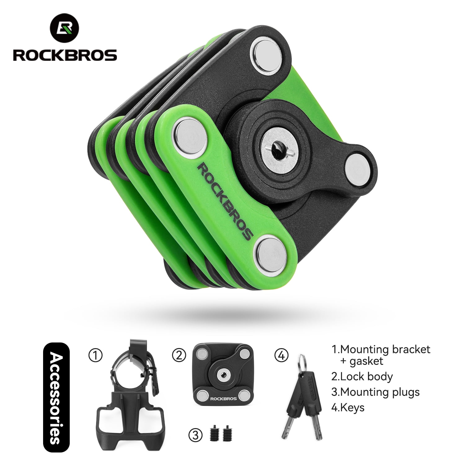 ROCKBROS Folding Bike Lock w/Keys,.2.3 FT Bicycle Compact Anti Theft Chian Locks