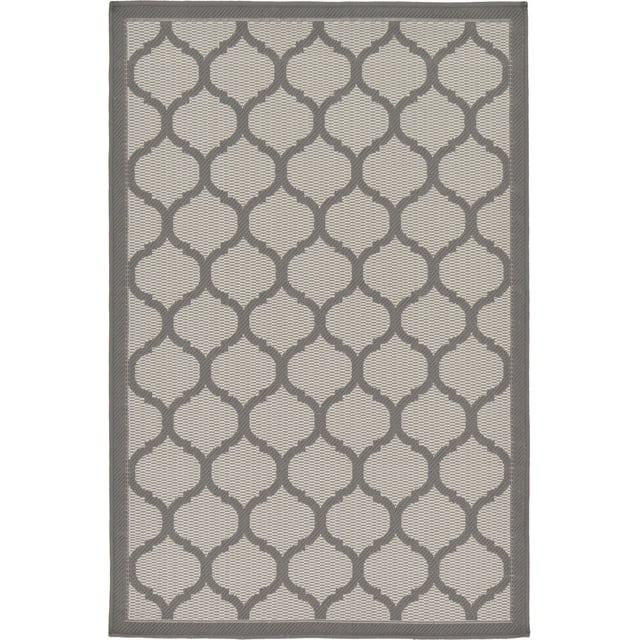 Unique Loom Trellis Collection Lattice Border Transitional Indoor and Outdoor Flatweave Area Rug, 3' 3" x 5', Gray/Dark Gray