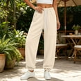 thumbnail image 2 of Women's Solid Jogger Pants, Elastic Drawstring Waist Loose Athletic Long Trousers with Pockets, Comfort Casual Sport Bottoms for Daily Workout & Street Wear Beige XL(XL), 2 of 7