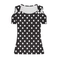 thumbnail image 5 of Stamzod Fashion Cold Shoulder Short Sleeve Crewneck Summer Tops Casual Loose Fit Graphic Tee Top Loungewear Beach Vacation Clothes for Women Black B L, 5 of 6