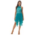 thumbnail image 4 of Doomiva Women's Shiny Sequins Dance Dress ContemporaryLyrical Halter Backless Irregular Hem Dress Green M, 4 of 7