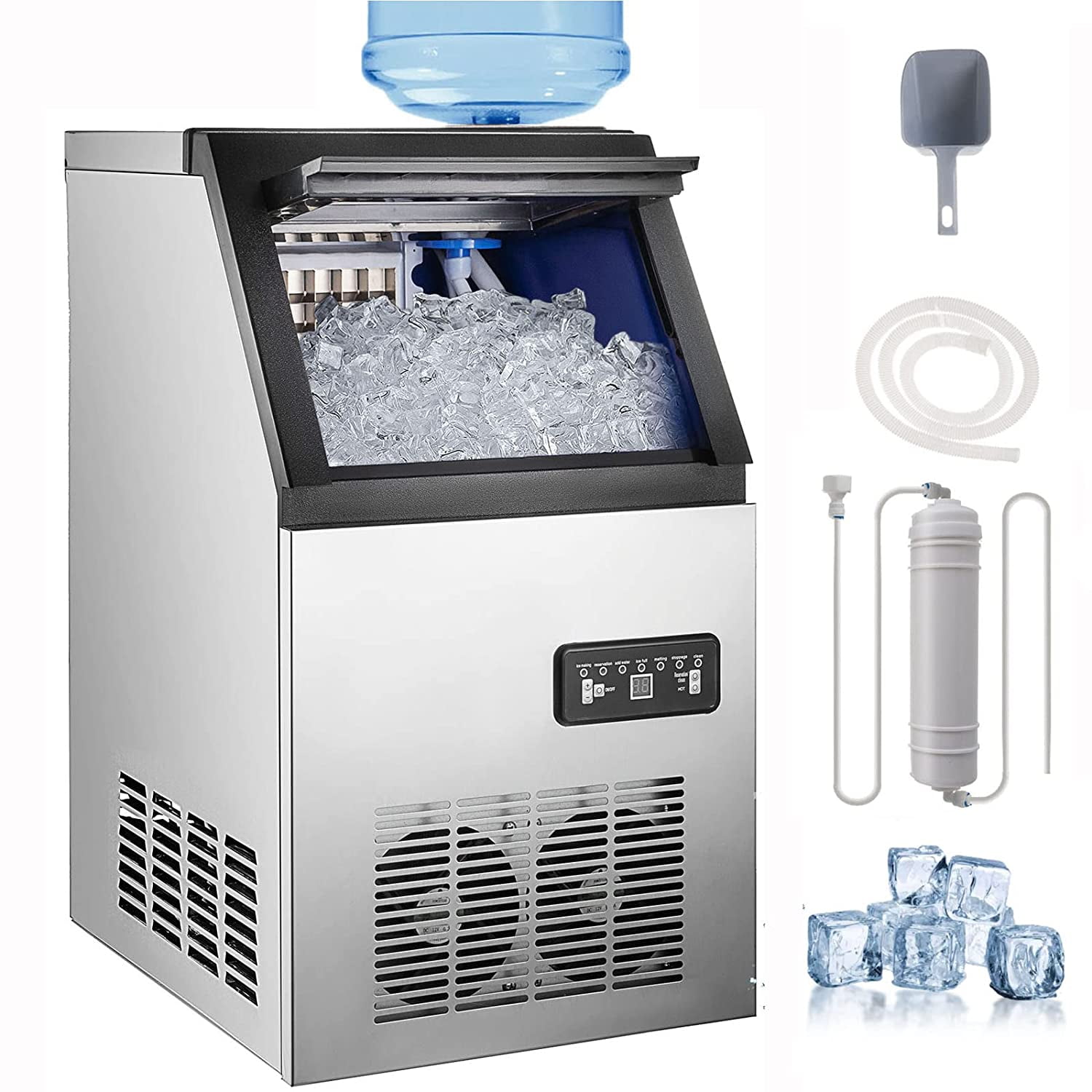 SHZOND Commercial Ice Maker 88lbs/24H Stainless Steel Commercial Ice