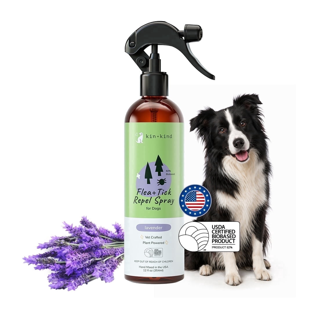 kin+kind Natural Flea+Tick Coat Spray for Dog, Lavender, Vet-Formulated, 12 fl oz