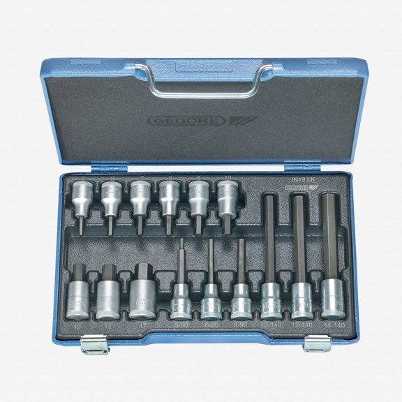 Gedore IN 19 LKM Screwdriver bit socket set 1/2" 15 pcs in-hex 5-17 mm