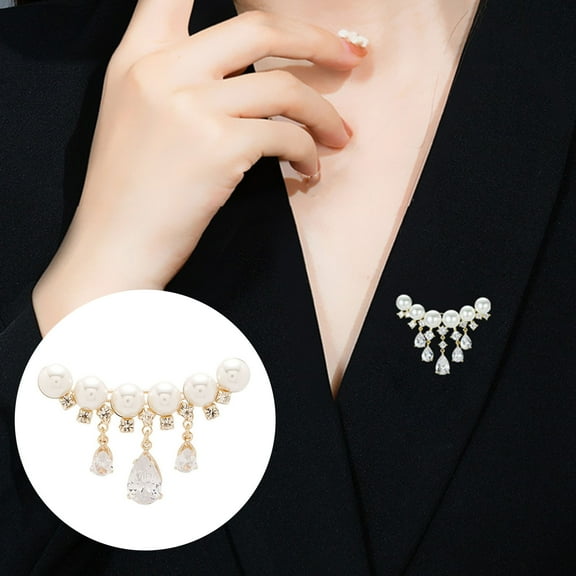 Eoperou Faux Pearls Brooch Pin Exquisite Lightweight Decorative Unfading Rhinestones Tassel Elegant Suit Pin Costume Accessories