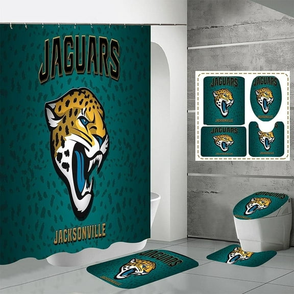 4 Pcs Shower Curtain Set with Toilet Lid Cover Mat Non-Slip Rug Bath Mat and Waterproof Shower Curtains with Hooks American Sports Football Bathroom Decoration Machine Washable