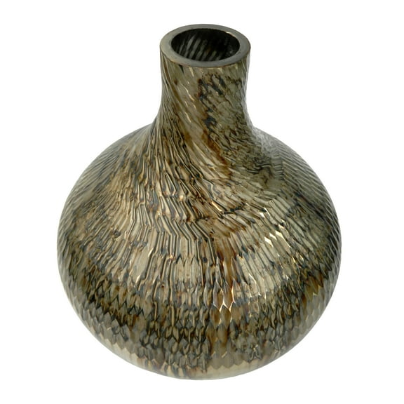 A&B Home Round Vase with Swirled Geometric Textured Pattern - Antique Gold Finish