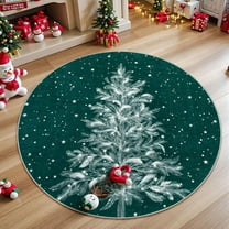 Moynesa Christmas 5ft Round Rug,5' Round Area Rug Green Christmas Tree Washable Rug Indoor Carpet Decorative Circle Rug Non Slip Soft Rug Holiday Decor for Kitchen Bedroom Foyer Nursery Living Room