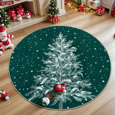 Moynesa Christmas 5ft Round Rug,5' Round Area Rug Green Christmas Tree Washable Rug Indoor Carpet Decorative Circle Rug Non Slip Soft Rug Holiday Decor for Kitchen Bedroom Foyer Nursery Living Room