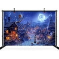 thumbnail image 4 of 7x5ft Halloween Nightmare Backdrop Halloween Town Ghost Village Spooky Night Before Christmas Full Moon Pumpkin Town Background Halloween Christmas Birthday Wedding Party Decor Photo Props, 4 of 5