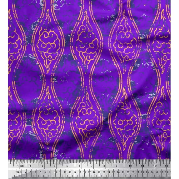 Soimoi Japan Crepe Satin Fabric Swirl & Ogee Damask Decor Fabric Printed Yard 42 Inch Wide