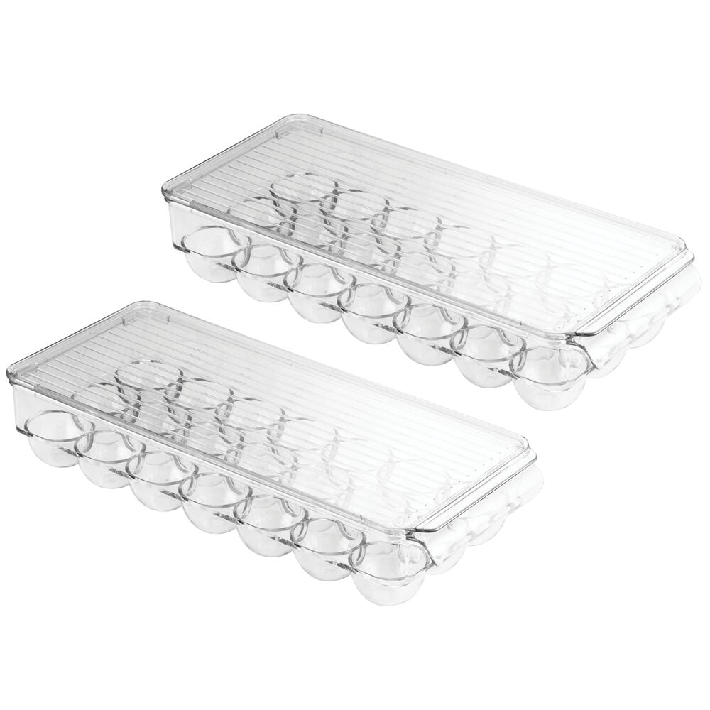 iDesign Clear Plastic Egg Holder for Fridge with Lid - 21 Egg Storage Container Organizer Bin, 2-Pack