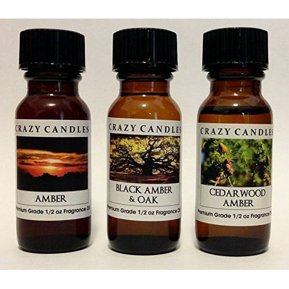 3 Bottles Set, 1 Amber, 1 Black Amber and Oak, 1 Cedarwood Amber 1/2 Fl Oz Each 15ml Premium Grade Scented Fragrance Oils By Cra