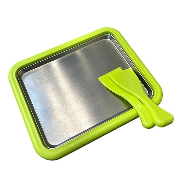 Stainless Steel Freeze Yogurt Maker, Instant Rolling Ice Yogurt Machine with 2 Spatulas, Ice Cream Fruit Sorbet Green
