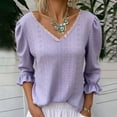 thumbnail image 5 of Endives Women's Long Sleeve T Shirt Lace Mesh Hollow V Neck Casual Womens Top Spring Trendy Purple, 5 of 5