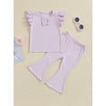 thumbnail image 2 of Bagilaanoe 2pcs Toddler Baby Girl Pants Set Fly Sleeve Tops + Flare Trousers 6M 12M 18M 24M 3T 4T Kids Casual Clothes, 2 of 9