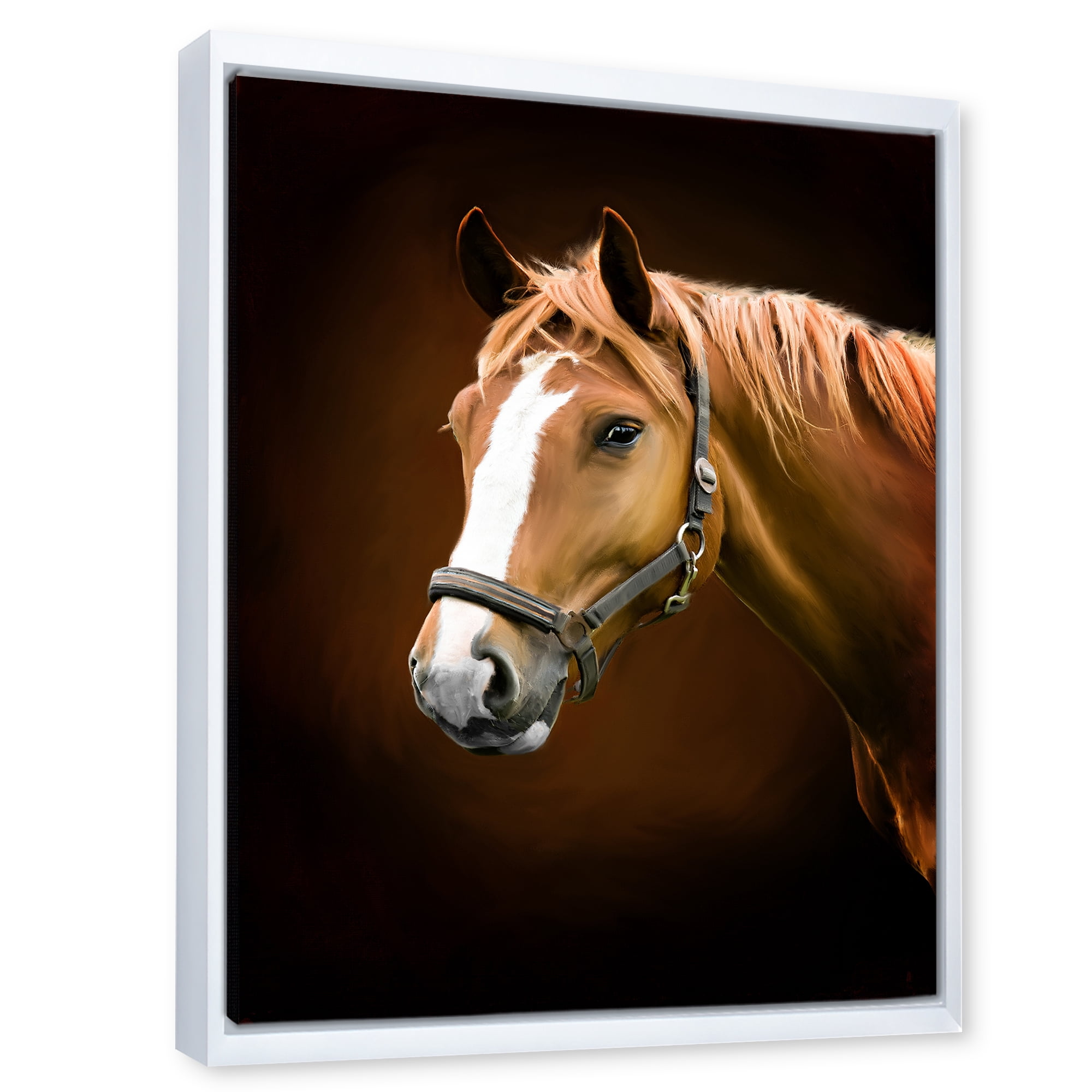 Designart 'Brown Horse With White Nose Portrait' Farmhouse Framed Canvas Wall Art Print