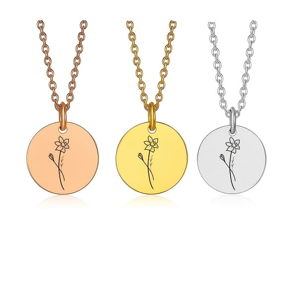 Birthflower Necklace for Women Custom Engraved December Birth Flower Jewelry for Women Personalized Gifts for Women - December Birthday Gifts for Women - Narcissus Flower Necklace Name on Back