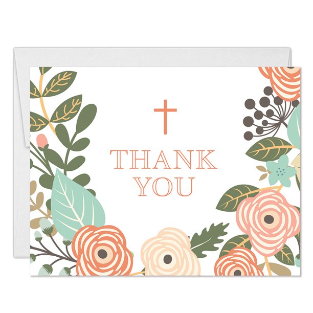 Whimsical Boy Girl Baptism Thank You Cards With Envelopes Pack Of 50 Thanks Gracias Baby Christening Church Ceremony Modern Floral Blank Notecards Religious Sacrament Naming Excellent Value Vt0097 - Walmartcom - Walmartcom