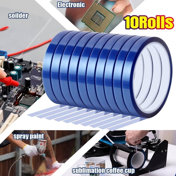 10 Rolls Heat Resistant Tape 10 mm x 30 m Heat Tape for Sublimation Heat Transfer Tape For Press Electronic Soldering Insulation No Residue