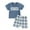 Blue, variant on Fsqjgq Toddler Boys Cotton Clothing Sets Short Sleeve Tee and Shorts Dad/Mom Boy Matching Outfit Embroidered T Shirt Plaid Shorts Set 9M